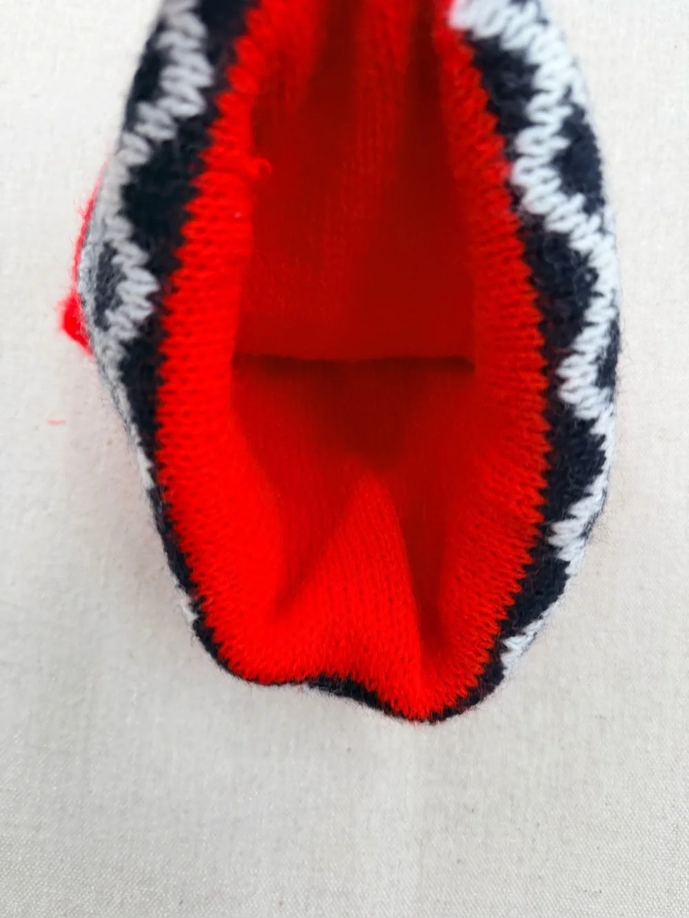 Red Pom Pom Knit Beanie Hat with Nordic Pattern